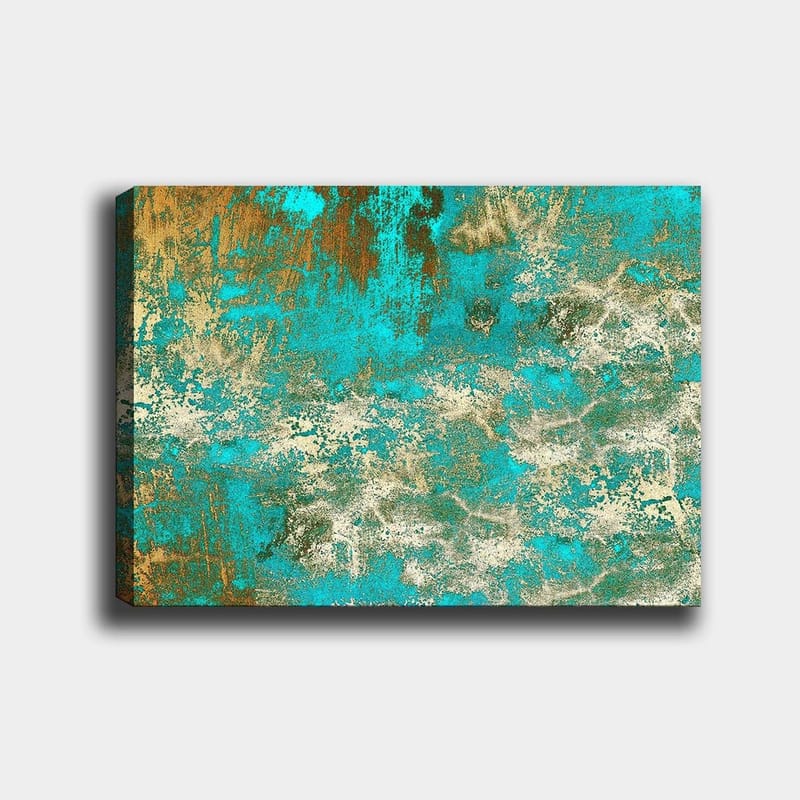 Canvas taulu 70x100 cm - Abstraktia taidetta, jossa on harmoninen yhdistelmä turkoosia ja kultaisia sävyjä, Turkoosi / Kulta / Valkoinen