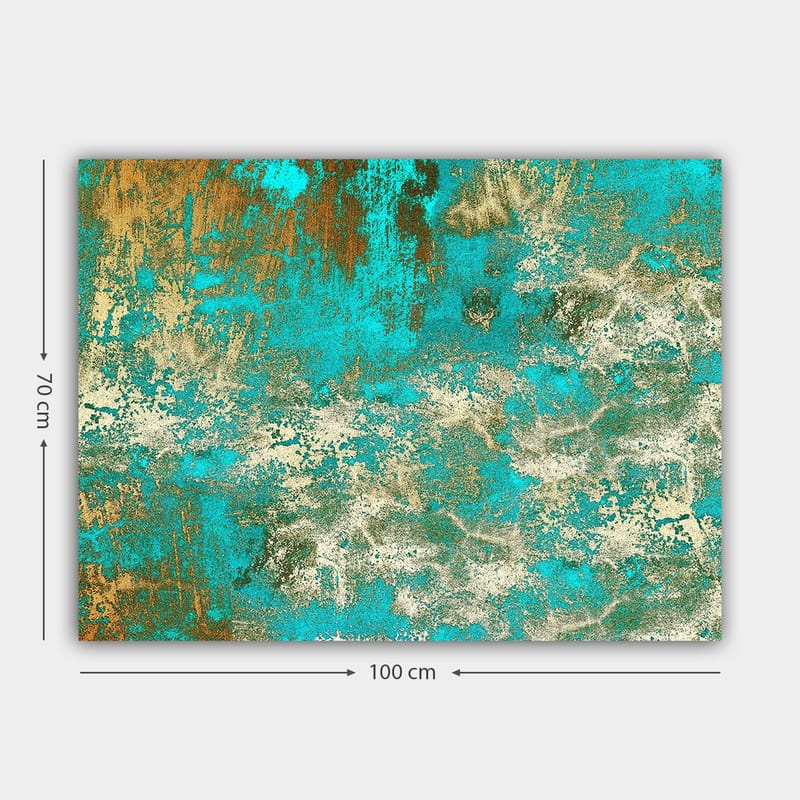 Canvas taulu 70x100 cm - Abstraktia taidetta, jossa on harmoninen yhdistelmä turkoosia ja kultaisia sävyjä - Turkoosi / Kulta / Valkoinen - Sisustustuotteet - Taulu & taide - Canvas-taulu