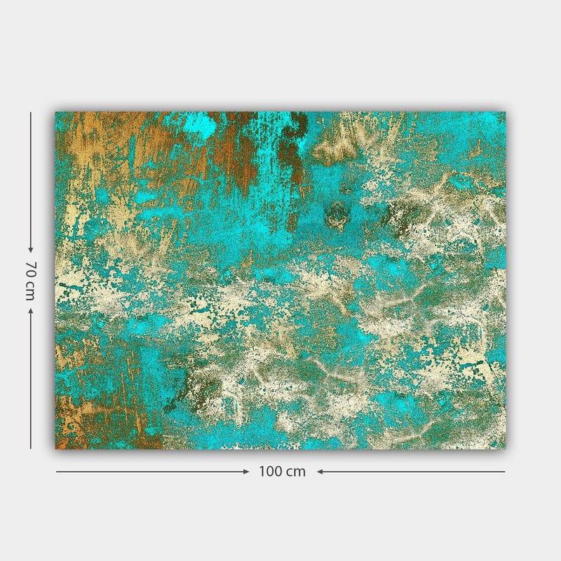 Canvas taulu 70x100 cm - Abstraktia taidetta, jossa on harmoninen yhdistelmä turkoosia ja kultaisia sävyjä - Turkoosi / Kulta / Valkoinen - Sisustustuotteet - Taulu & taide - Canvas-taulu