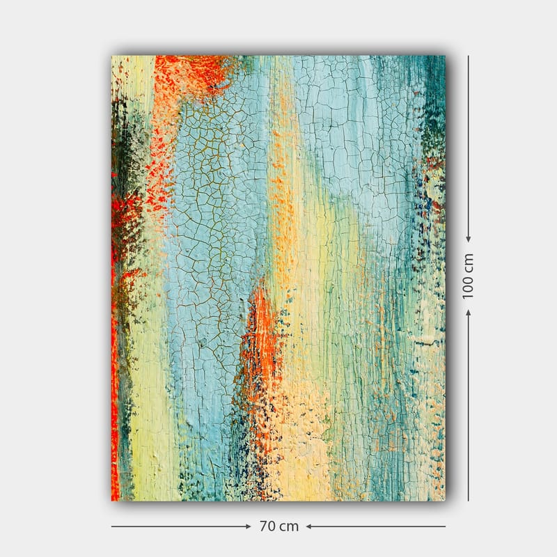Canvas taulu 70x100 cm - Abstraktia taidetta, jossa sinisen ja oranssin sävyjä luovat dynaamisen tekstuurin - Sininen / Oranssi / Vihreä - Sisustustuotteet - Taulu & taide - Canvas-taulu
