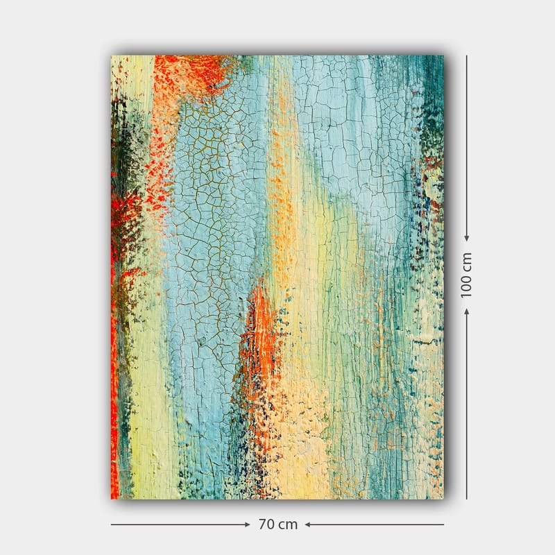 Canvas taulu 70x100 cm - Abstraktia taidetta, jossa sinisen ja oranssin sävyjä luovat dynaamisen tekstuurin - Sininen / Oranssi / Vihreä - Sisustustuotteet - Taulu & taide - Canvas-taulu