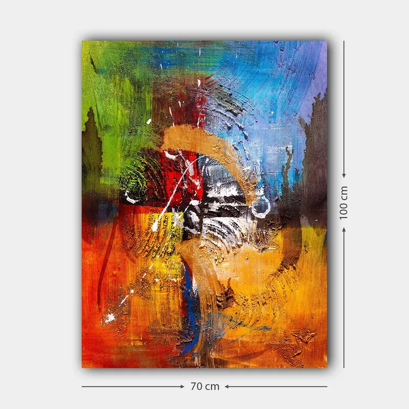 Canvas taulu 70x100 cm - Abstraktia taidetta dynaamisilla muodoilla ja väreillä, jotka luovat liikkeen ja energian tunteen - Sininen / Punainen / Oranssi - Sisustustuotteet - Taulu & taide - Canvas-taulu