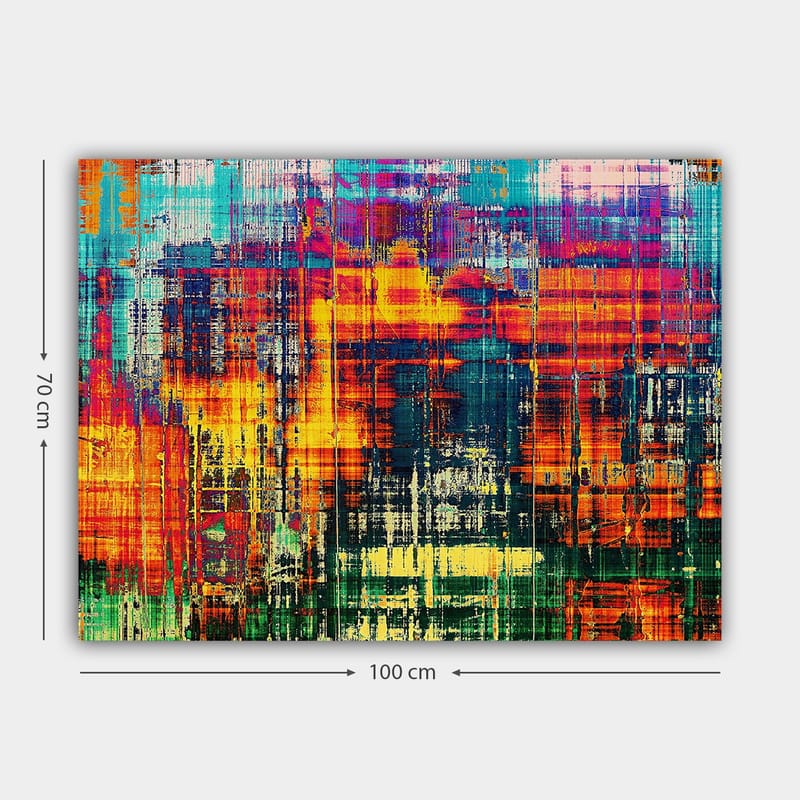 Canvas taulu 70x100 cm - Abstraktia taidetta eloisilla väreillä ja dynaamisilla kuvioilla - Turkoosi / Oranssi / Tummansininen - Sisustustuotteet - Taulu & taide - Canvas-taulu