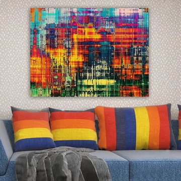 Canvas taulu 70x100 cm - Abstraktia taidetta eloisilla väreillä ja dynaamisilla kuvioilla - Turkoosi / Oranssi / Tummansininen - Sisustustuotteet - Taulu & taide - Canvas-taulu