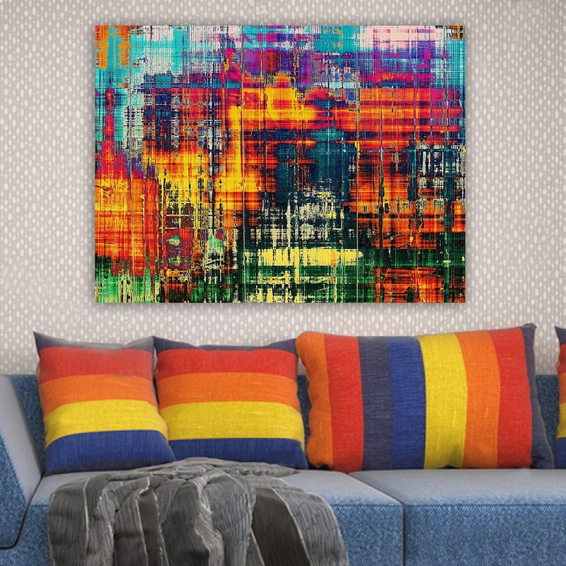Canvas taulu 70x100 cm - Abstraktia taidetta eloisilla väreillä ja dynaamisilla kuvioilla - Turkoosi / Oranssi / Tummansininen - Sisustustuotteet - Taulu & taide - Canvas-taulu