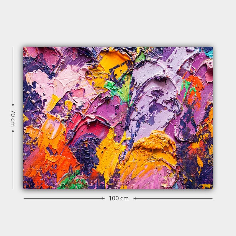 Canvas taulu 70x100 cm - Abstraktia taidetta eloisilla väreillä ja tekstuureilla, jotka luovat dynaamisen sommitelman - Violetti / Oranssi / Vaaleanpunainen - Sisustustuotteet - Taulu & taide - Canvas-taulu