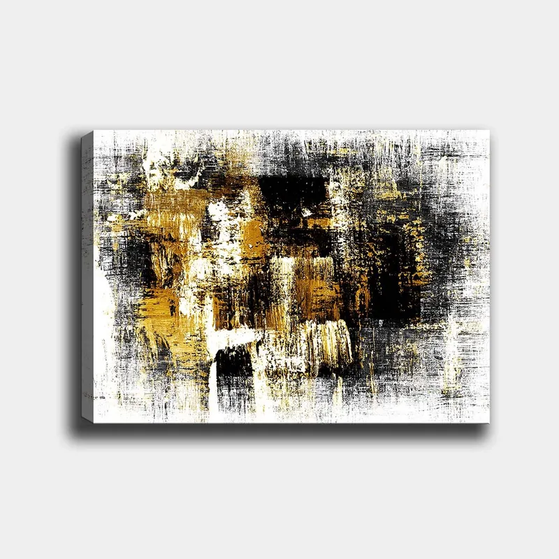 Canvas taulu 70x100 cm - Abstraktia taidetta kultaisilla ja mustilla elementeillä, Kulta / Musta / Valkoinen