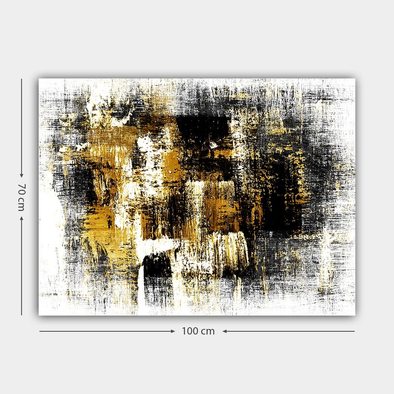 Canvas taulu 70x100 cm - Abstraktia taidetta kultaisilla ja mustilla elementeillä - Kulta / Musta / Valkoinen - Sisustustuotteet - Taulu & taide - Canvas-taulu