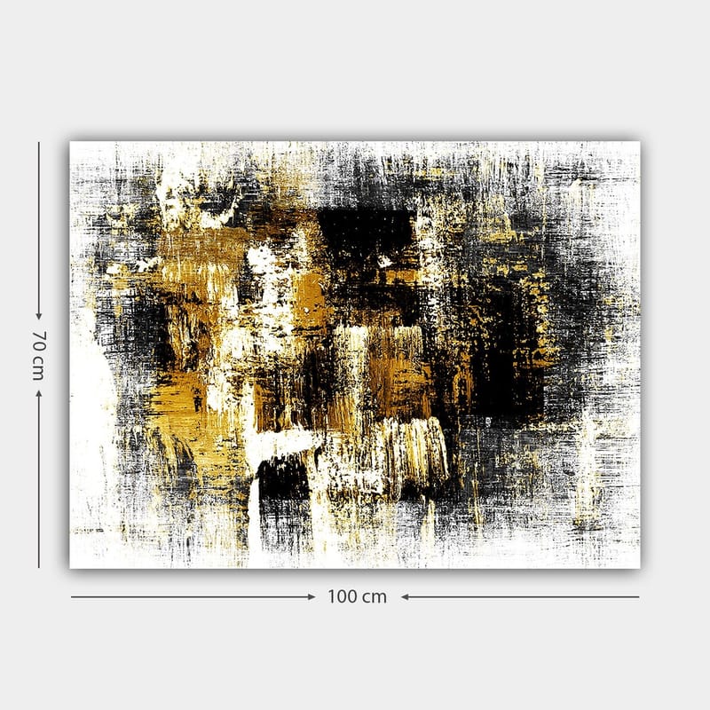 Canvas taulu 70x100 cm - Abstraktia taidetta kultaisilla ja mustilla elementeillä - Kulta / Musta / Valkoinen - Sisustustuotteet - Taulu & taide - Canvas-taulu
