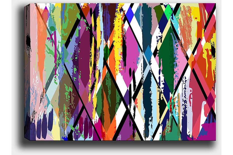 Canvas taulu 70x100 cm - Abstraktia taidetta värikkäillä geometrisilla kuvioilla - Violetti / Vihreä / Oranssi - Sisustustuotteet - Taulu & taide - Canvas-taulu