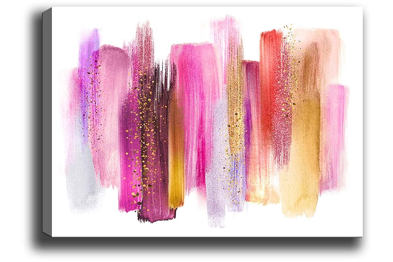 Canvas taulu 70x100 cm - Abstraktia taidetta värikkäillä siveltimenvedoilla vaaleanpunaisen ja kullan sävyissä - Vaaleanpunainen / Kulta / Punainen - Sisustustuotteet - Taulu & taide - Canvas-taulu