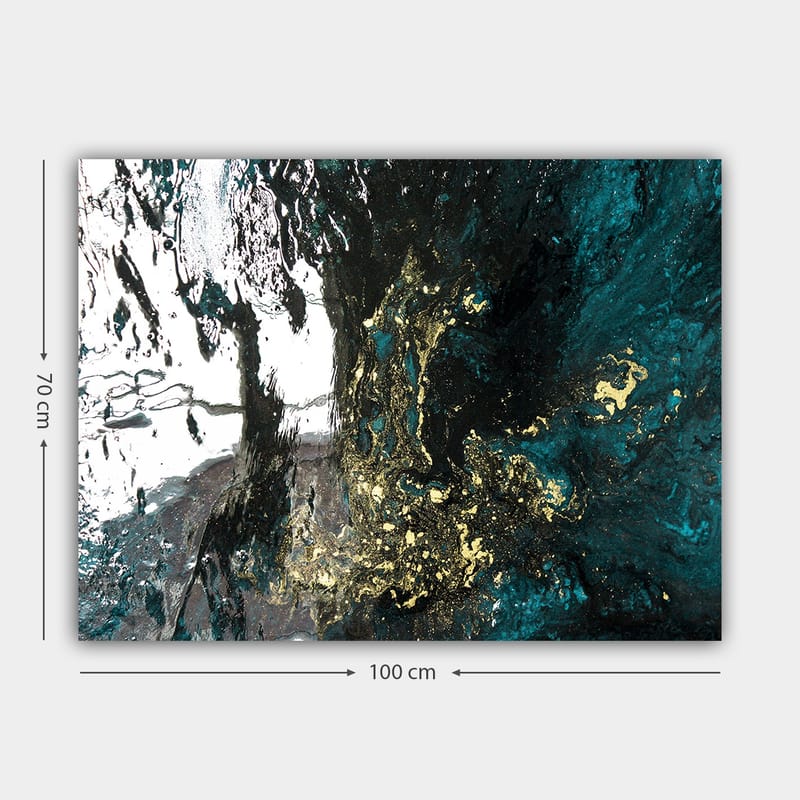 Canvas taulu 70x100 cm - Abstraktia taidetta virtaavilla muodoilla syvän sinisissä ja kultaisissa sävyissä - Tummansininen / Kulta / Musta - Sisustustuotteet - Taulu & taide - Canvas-taulu