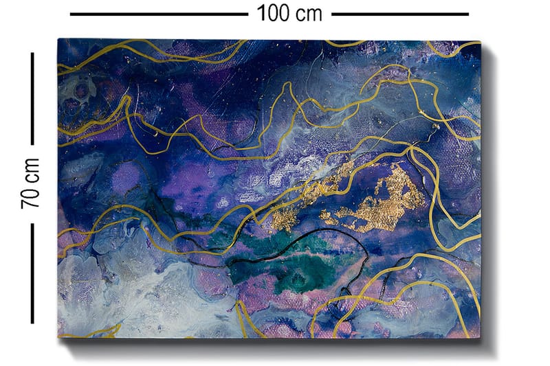 Canvas taulu 70x100 cm - Abstraktia taidetta virtaavilla muodoilla syvän sinisissä ja violeteissa sävyissä - Tummansininen / Violetti / Kulta - Sisustustuotteet - Taulu & taide - Canvas-taulu