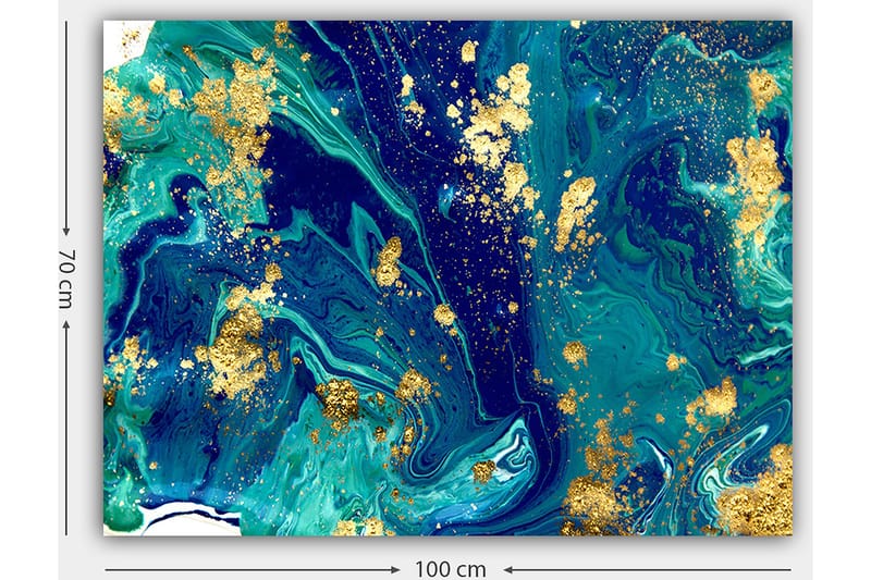 Canvas taulu 70x100 cm - Abstraktia taidetta pyörteilevillä sinisillä ja vihreillä kuvioilla ja kultaisilla yksityiskohdilla - Tummansininen / Turkoosi / Kulta - Sisustustuotteet - Taulu & taide - Canvas-taulu
