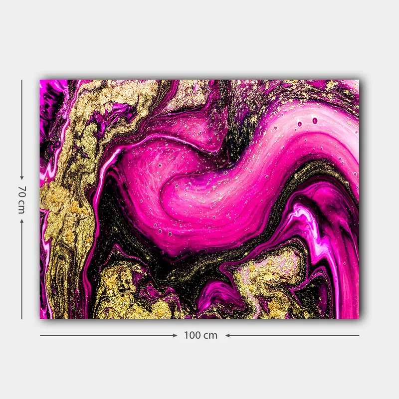 Canvas taulu 70x100 cm - Abstraktia taidetta pyörteilevillä vaaleanpunaisilla ja kultaisilla kuvioilla - Vaaleanpunainen / Kulta / Musta - Sisustustuotteet - Taulu & taide - Canvas-taulu