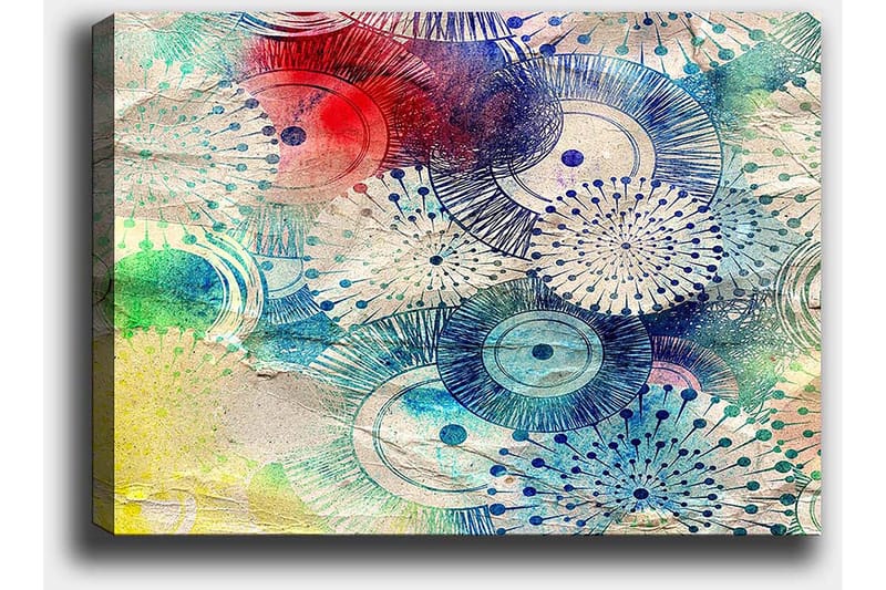 Canvas taulu 70x100 cm - Abstraktia taidetta pyöreillä kuvioilla eri väreissä - Sininen / Punainen / Vihreä - Sisustustuotteet - Taulu & taide - Canvas-taulu