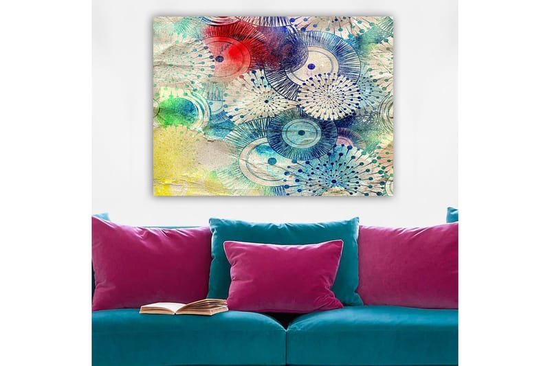 Canvas taulu 70x100 cm - Abstraktia taidetta pyöreillä kuvioilla eri väreissä, Sininen / Punainen / Vihreä
