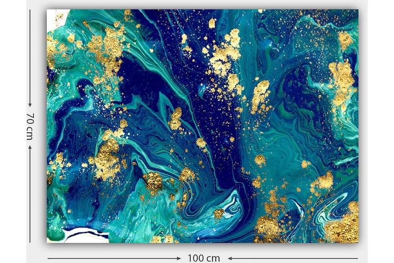 Canvas taulu 70x100 cm - Abstraktia taidetta pyörteilevillä sinisillä ja vihreillä kuvioilla ja kultaisilla yksityiskohdilla - Tummansininen / Turkoosi / Kulta - Sisustustuotteet - Taulu & taide - Canvas-taulu