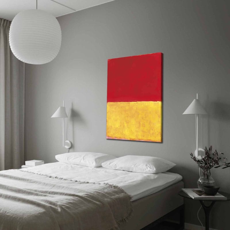 Canvas taulu 70x100 cm - Abstraktia taidetta punaisella yläosalla ja kultaisella alaosalla, Punainen / kulta