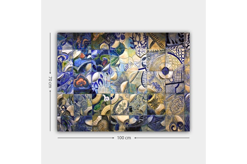 Canvas taulu 70x100 cm - Abstraktien muotojen ja kuvioiden mosaiikki sinisissä ja valkoisissa sävyissä - Sininen / Valkoinen / Beige - Sisustustuotteet - Taulu & taide - Canvas-taulu