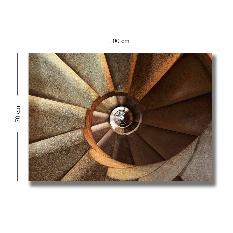 Canvas taulu 70x100 cm - Alaspäin johtavat kierreportaat harmonisella ja geometrisella kuviolla - Beige / Ruskea / Harmaa - Sisustustuotteet - Taulu & taide - Canvas-taulu