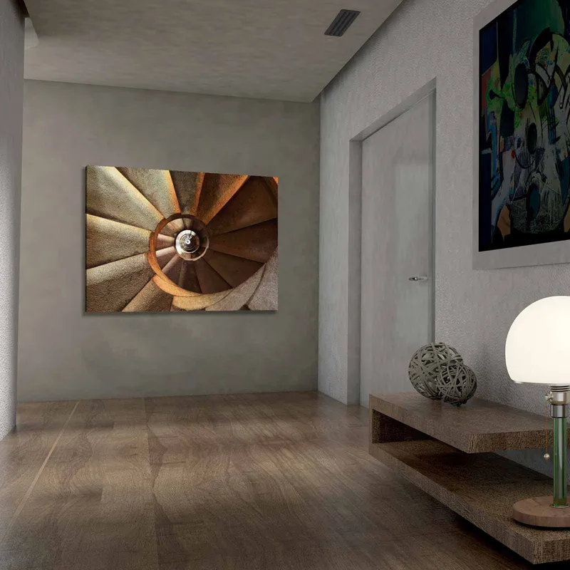 Canvas taulu 70x100 cm - Alaspäin johtavat kierreportaat harmonisella ja geometrisella kuviolla - Beige / Ruskea / Harmaa - Sisustustuotteet - Taulu & taide - Canvas-taulu