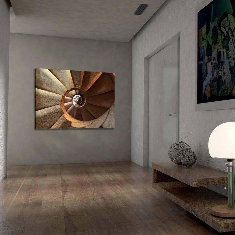 Canvas taulu 70x100 cm - Alaspäin johtavat kierreportaat harmonisella ja geometrisella kuviolla - Beige / Ruskea / Harmaa - Sisustustuotteet - Taulu & taide - Canvas-taulu