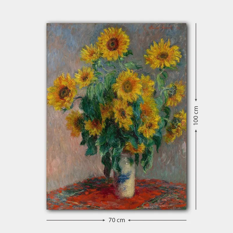 Canvas taulu 70x100 cm - Auringonkukkakimppu maljakossa - Keltainen / Vihreä / Punainen - Sisustustuotteet - Taulu & taide - Canvas-taulu