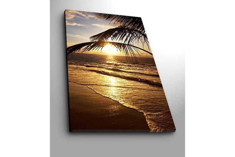 Canvas taulu 70x100 cm - Auringonlasku meren yllä, palmuja etualalla - Kulta / Oranssi / Ruskea - Sisustustuotteet - Taulu & taide - Canvas-taulu