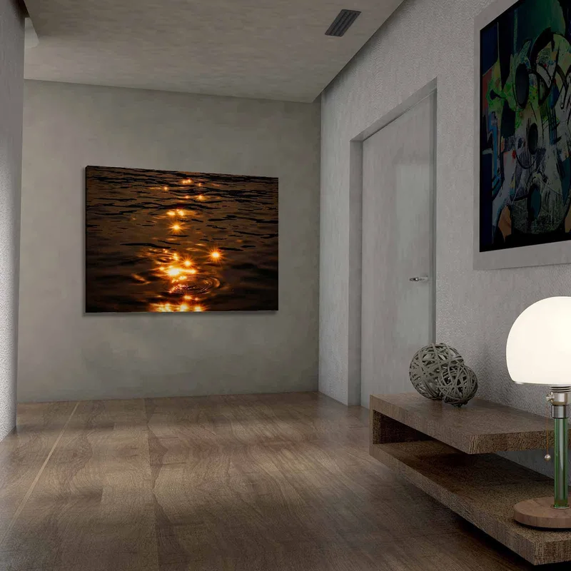 Canvas taulu 70x100 cm - Auringonvalon heijastukset tyynellä veden pinnalla - Kulta / Tummanruskea - Sisustustuotteet - Taulu & taide - Canvas-taulu