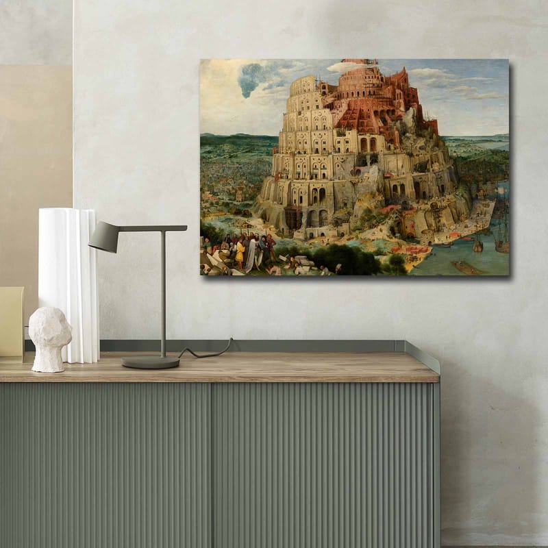 Canvas taulu 70x100 cm - Baabelin tornia edustava monumentaalinen rakennus, maiseman ja ihmisten ympäröimänä - Punainen / Beige / Vihreä - Sisustustuotteet - Taulu & taide - Canvas-taulu