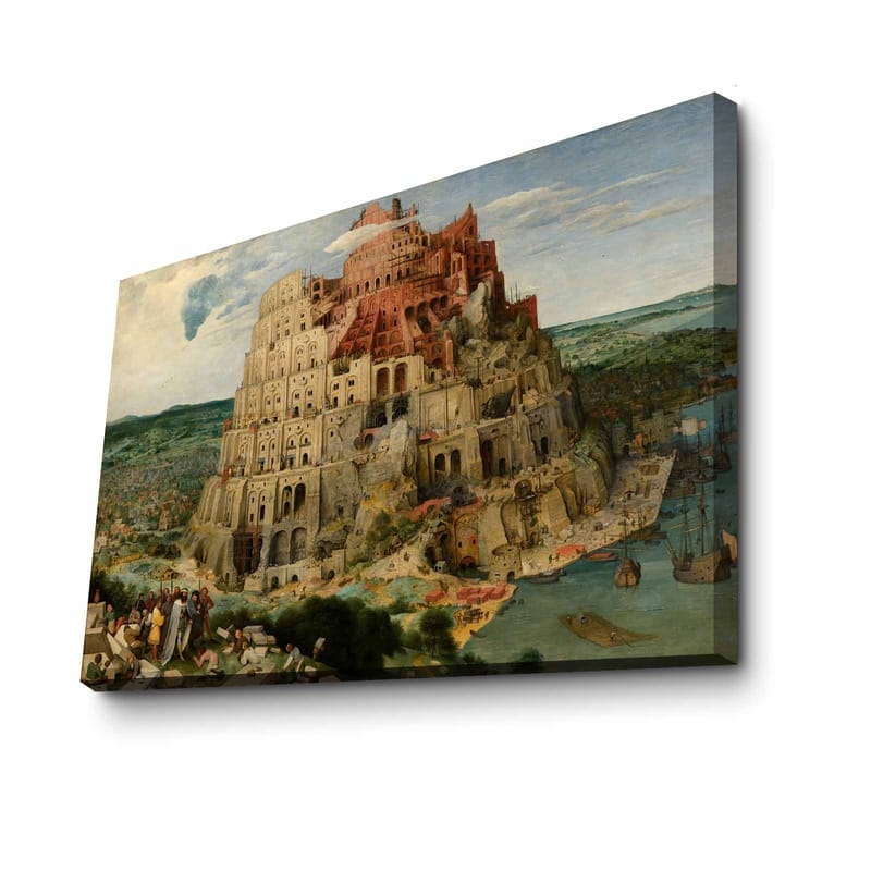 Canvas taulu 70x100 cm - Baabelin tornia edustava monumentaalinen rakennus, maiseman ja ihmisten ympäröimänä - Punainen / Beige / Vihreä - Sisustustuotteet - Taulu & taide - Canvas-taulu