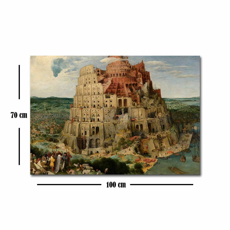 Canvas taulu 70x100 cm - Baabelin tornia edustava monumentaalinen rakennus, maiseman ja ihmisten ympäröimänä - Punainen / Beige / Vihreä - Sisustustuotteet - Taulu & taide - Canvas-taulu