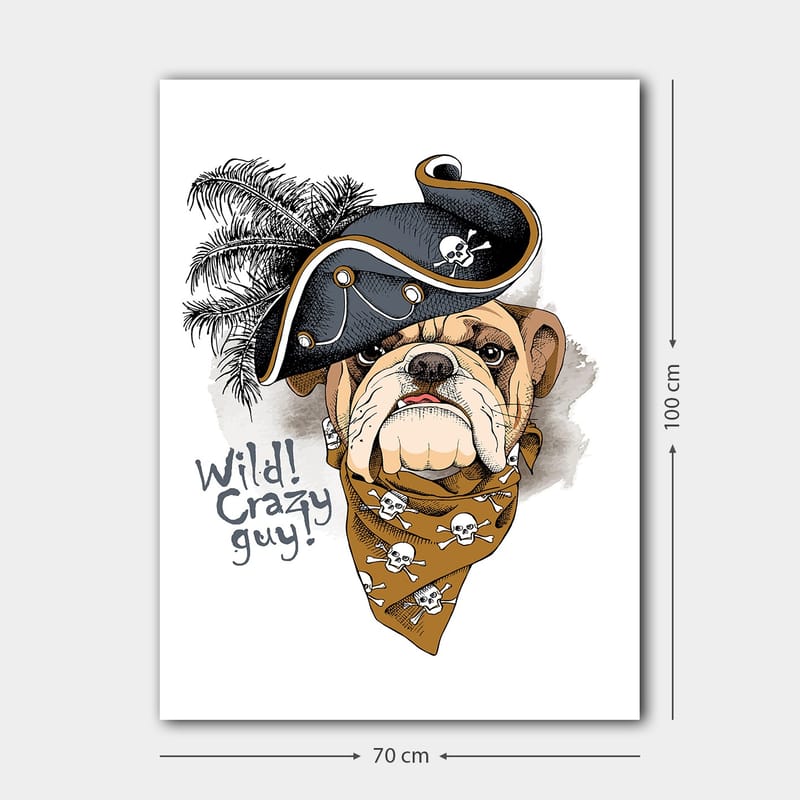 Canvas taulu 70x100 cm - Bulldoggi merirosvohatussa ja bandanassa, jossa kalloja - Beige / Musta / Oranssi - Sisustustuotteet - Taulu & taide - Canvas-taulu