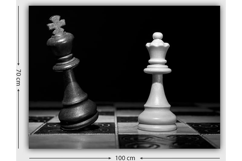 Canvas taulu 70x100 cm - Dramaattinen kuvaus kahdesta shakkikuninkaasta, toisesta mustasta ja toisesta valkoisesta, intensiivisessä yhteenotossa - Musta / Valkoinen - Sisustustuotteet - Taulu & taide - Canvas-taulu