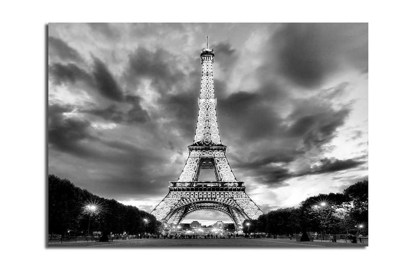 Canvas taulu 70x100 cm - Eiffel-torni dramaattisessa mustavalkoisessa sommitelmassa, Musta / Valkoinen / Harmaa