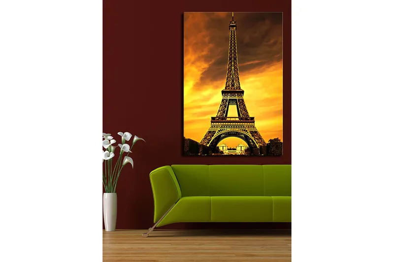 Canvas taulu 70x100 cm - Eiffel-torni dramaattista auringonlaskua vasten - Kulta / Oranssi / Musta - Sisustustuotteet - Taulu & taide - Canvas-taulu