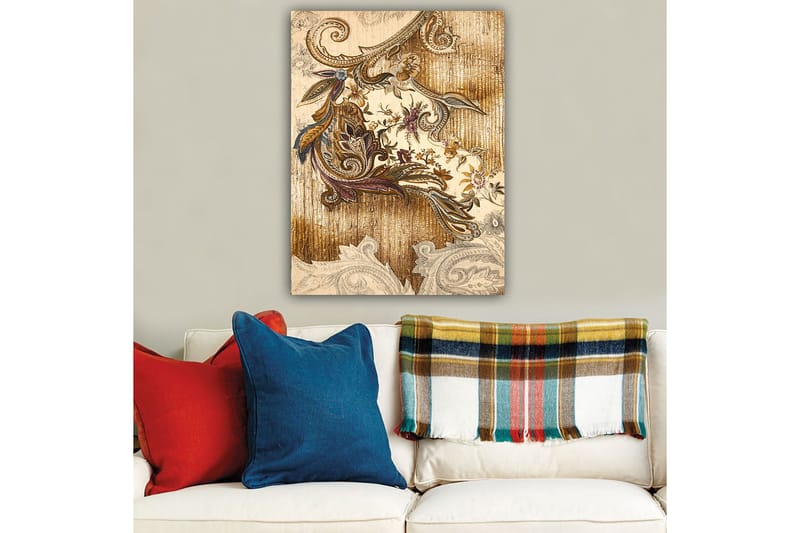 Canvas taulu 70x100 cm - Elegantti ja yksityiskohtainen kasviaiheinen koriste kaarevilla muodoilla ja kukkakuvioilla - Kulta / Ruskea / Beige - Sisustustuotteet - Taulu & taide - Canvas-taulu