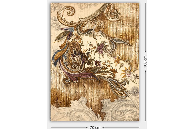 Canvas taulu 70x100 cm - Elegantti ja yksityiskohtainen kasviaiheinen koriste kaarevilla muodoilla ja kukkakuvioilla - Kulta / Ruskea / Beige - Sisustustuotteet - Taulu & taide - Canvas-taulu