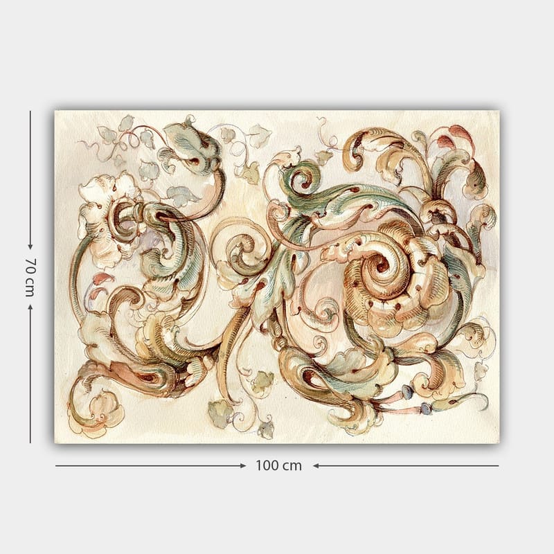 Canvas taulu 70x100 cm - Elegantti ja yksityiskohtainen koristelu pyörteilevillä muodoilla ja kukkaelementeillä - Vihreä / Beige / Ruskea - Sisustustuotteet - Taulu & taide - Canvas-taulu