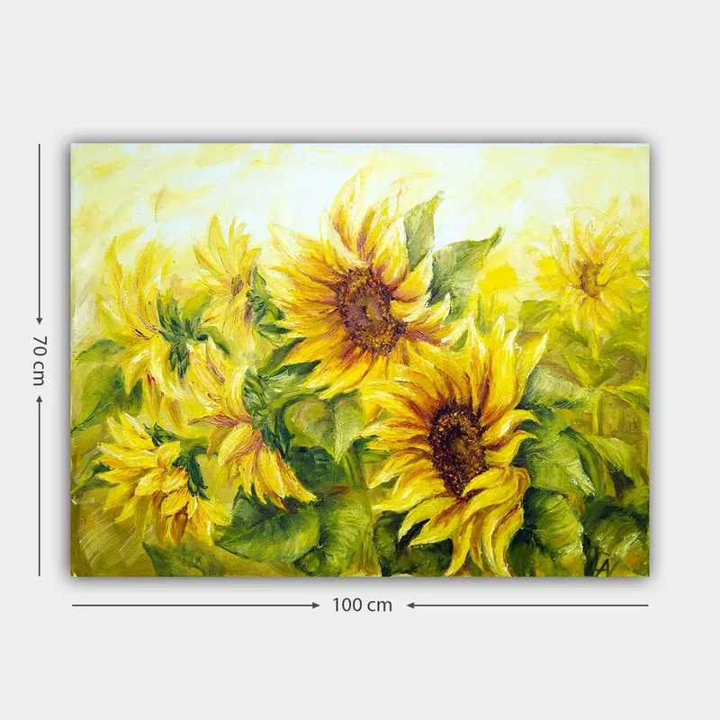 Canvas taulu 70x100 cm - Eloisa maalaus auringonkukista eri keltaisen ja vihreän sävyissä - Keltainen / Vihreä / Ruskea - Sisustustuotteet - Taulu & taide - Canvas-taulu