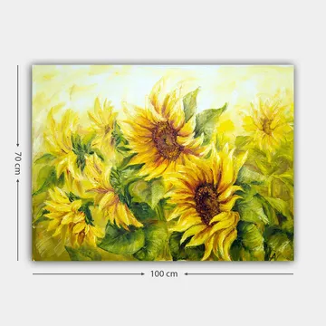 Canvas taulu 70x100 cm - Eloisa maalaus auringonkukista eri keltaisen ja vihreän sävyissä - Keltainen / Vihreä / Ruskea - Sisustustuotteet - Taulu & taide - Canvas-taulu