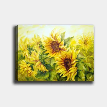 Canvas taulu 70x100 cm - Eloisa maalaus auringonkukista eri keltaisen ja vihreän sävyissä - Keltainen / Vihreä / Ruskea - Sisustustuotteet - Taulu & taide - Canvas-taulu