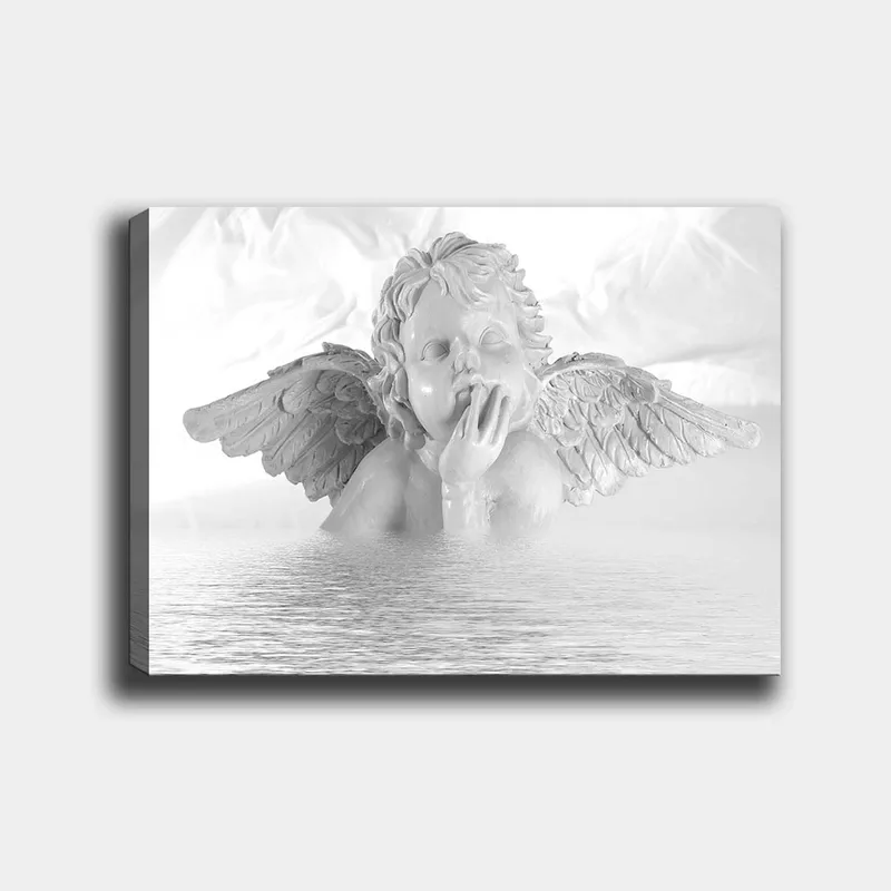 Canvas taulu 70x100 cm - Enkeli mietteliäs poseeraus osittain veden alla, Valkoinen / Vaaleanharmaa