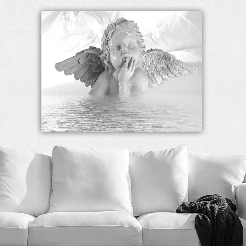 Canvas taulu 70x100 cm - Enkeli mietteliäs poseeraus osittain veden alla - Valkoinen / Vaaleanharmaa - Sisustustuotteet - Taulu & taide - Canvas-taulu