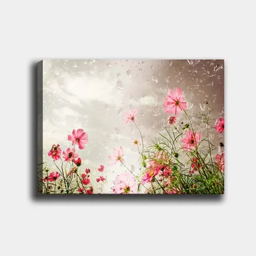 Canvas taulu 70x100 cm - Eri vaaleanpunaisia kukkia hillityn taustan edessä - Vaaleanpunainen / Vihreä - Sisustustuotteet - Taulu & taide - Canvas-taulu