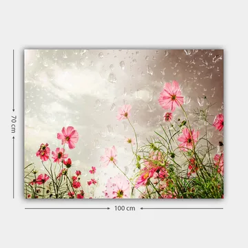 Canvas taulu 70x100 cm - Eri vaaleanpunaisia kukkia hillityn taustan edessä - Vaaleanpunainen / Vihreä - Sisustustuotteet - Taulu & taide - Canvas-taulu