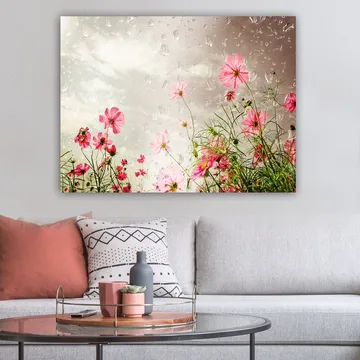 Canvas taulu 70x100 cm - Eri vaaleanpunaisia kukkia hillityn taustan edessä - Vaaleanpunainen / Vihreä - Sisustustuotteet - Taulu & taide - Canvas-taulu
