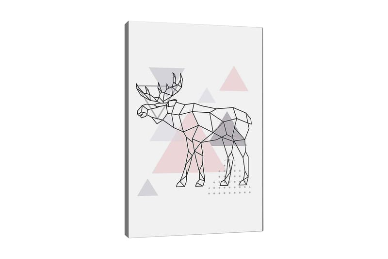 Canvas taulu 70x100 cm - Geometrinen hirvi monikulmiotyyliin kolmioilla, Harmaa / Vaaleanpunainen / Musta