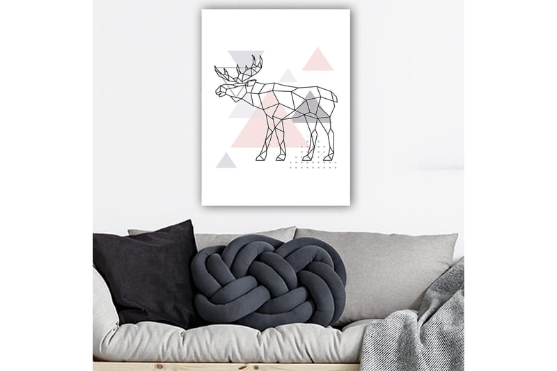 Canvas taulu 70x100 cm - Geometrinen hirvi monikulmiotyyliin kolmioilla - Harmaa / Vaaleanpunainen / Musta - Sisustustuotteet - Taulu & taide - Canvas-taulu